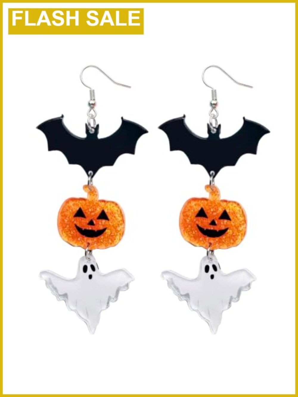 Halloween Dangle Earrings Acrylic Bat Pumpkin Ghost French Wire Women